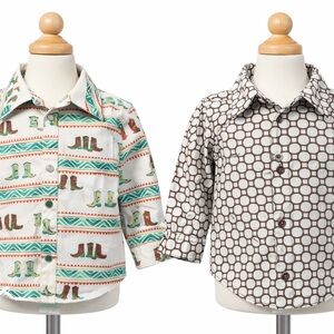 Wrangler & Penguin Kids rodeo western Button Down Shirts - Green Brown Patterns